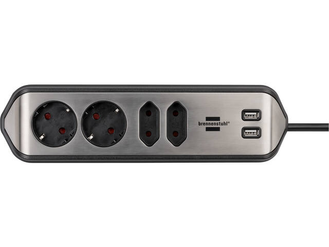 Stekkerdoos Brennenstuhl Estilo 4vdig USB 2m zwart