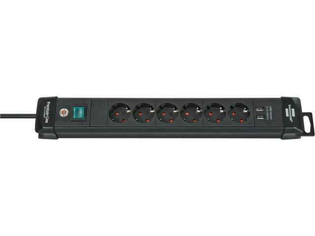 Stekkerdoos Brennenstuhl Prem 6vdig  2USB 3m zwart