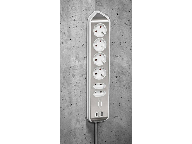 Stekkerdoos Brennenstuhl Estilo 6vdig USB 2m wt
