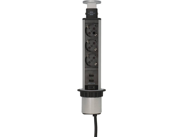 Stekkerdoos Brennenstuhl toren 3vdig USB 2m zw/zi