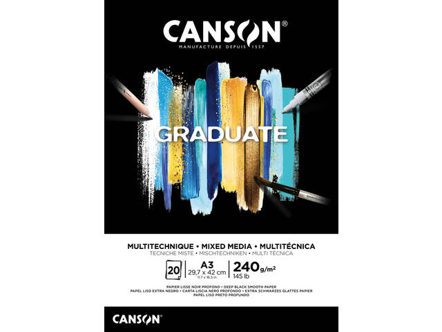 Mixed mediapapier Canson Graduate 240gr A3 zwart