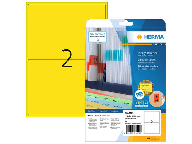 Etiket HERMA 4496 199.6x143.5mm geel 40st