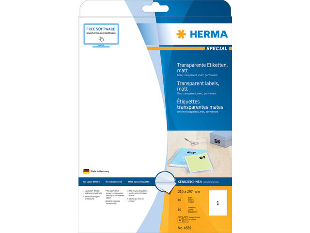 Etiket HERMA 4585 210x297 weerbest 10st transp mat