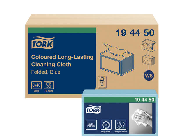 Reinigingsdoek Tork W8 Premium 1laags blauw