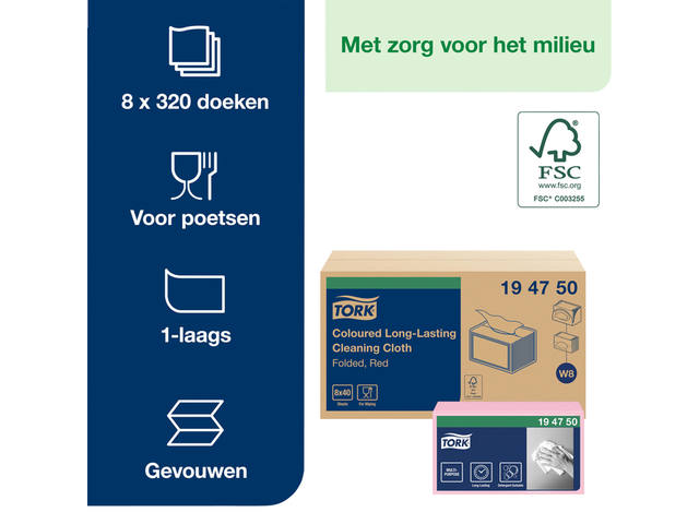 Reinigingsdoek Tork W8 Premium 1laags rood