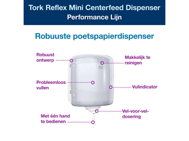 Poetspapierdispenser Tork M4 Performance wit
