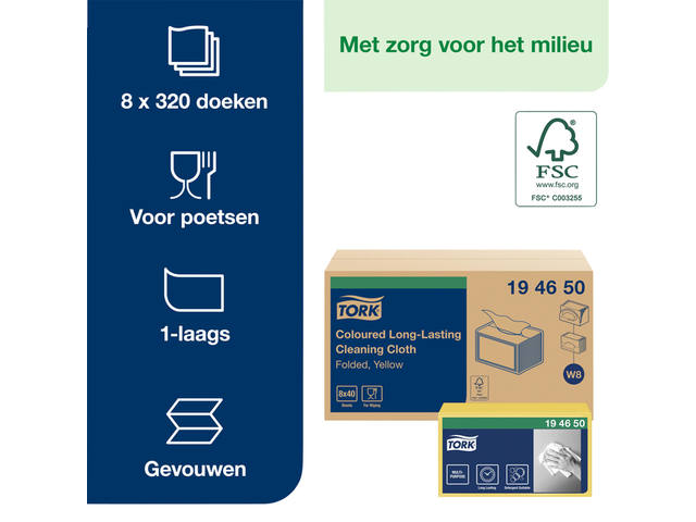 Reinigingsdoek Tork W8 Premium 1laags geel