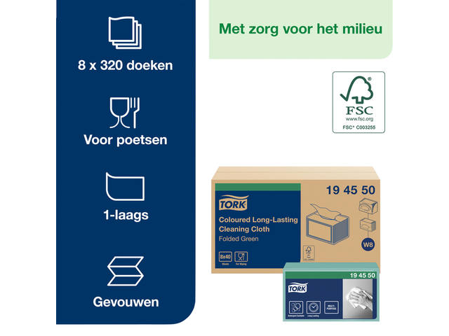 Reinigingsdoek Tork W8 Premium 1laags groen