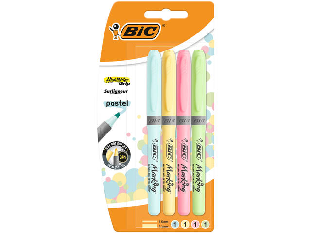 Markeerstift Bic grip pastel assorti
