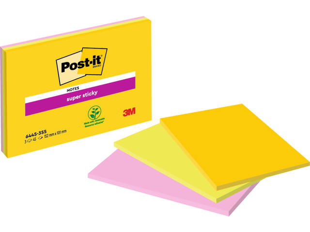 Memoblok Post-it 6445S S 152x101mm ass 3st