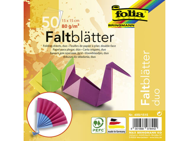 Vouwblaadjes Folia 80gr 15x15cm 50vel 2z 10 duo kl