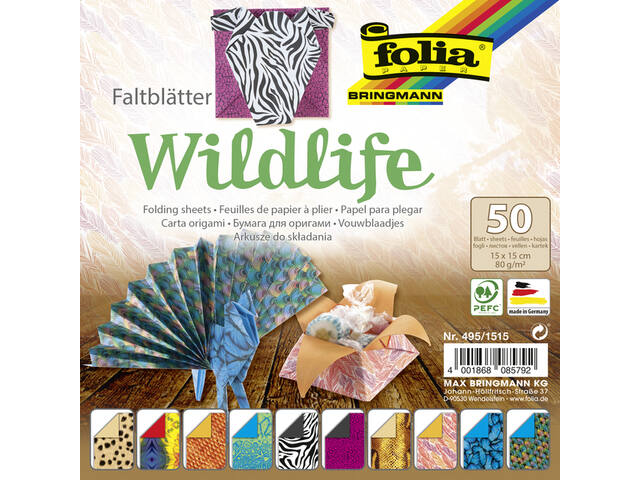 Vouwblaadjes Folia 80gr 15x15cm 50v 2z wildlife