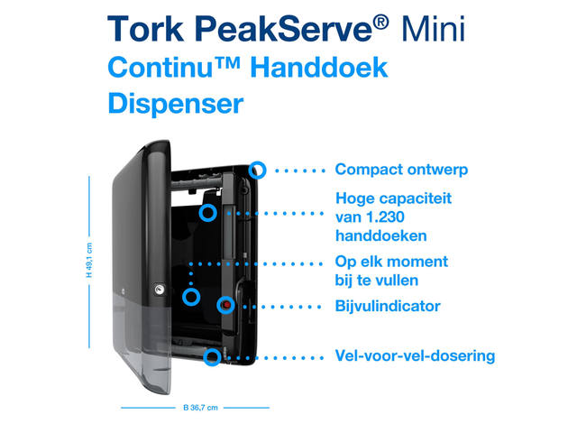 Handdoekdispenser Tork H5 Elevation klein zwart