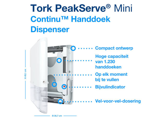 Handdoekdispenser Tork H5 Elevation klein wit