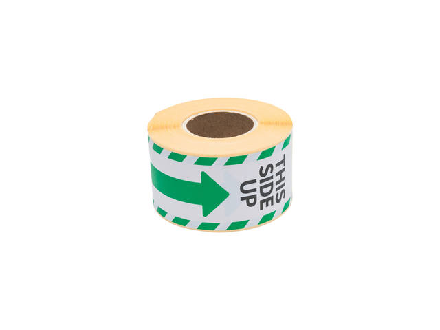 Etiket Rillprint this side up wit groen