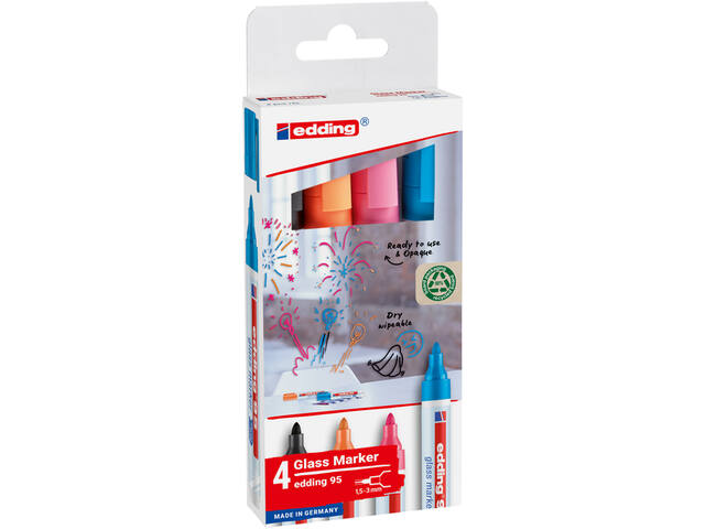 Viltstift edding 95 glasbord incl zwart assorti