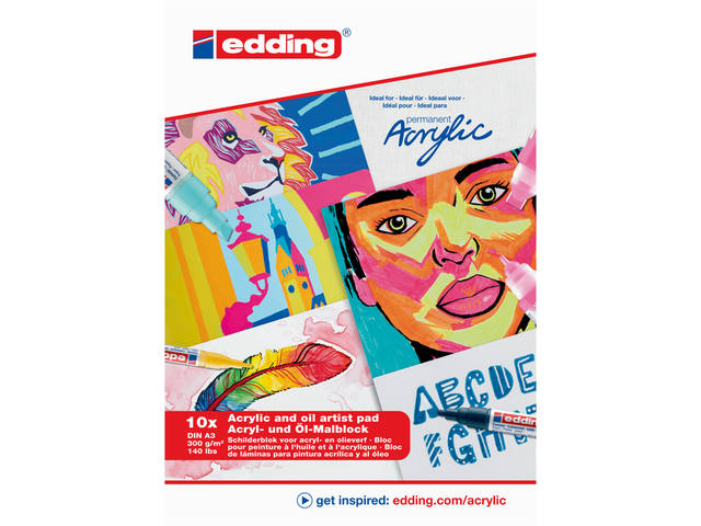 Olie-acrylblok edding 30010 A3 10 vel 300gr wit