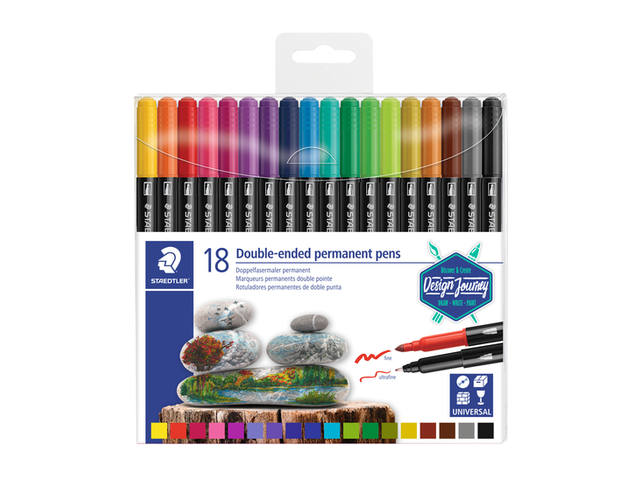 Viltstift Staedtler perm dubbele punt 18st ass