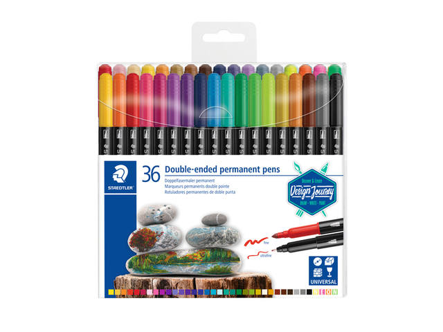 Viltstift Staedtler perm dubbele punt 36st ass