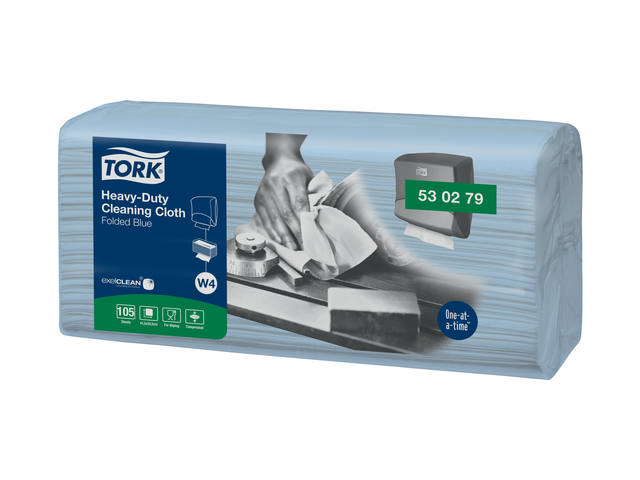 Reinigingsdoek Tork W4 gevouwen blauw 530279