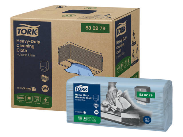 Reinigingsdoek Tork W4 gevouwen blauw 530279