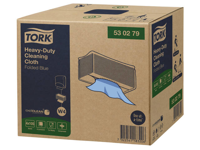 Reinigingsdoek Tork W4 gevouwen blauw 530279
