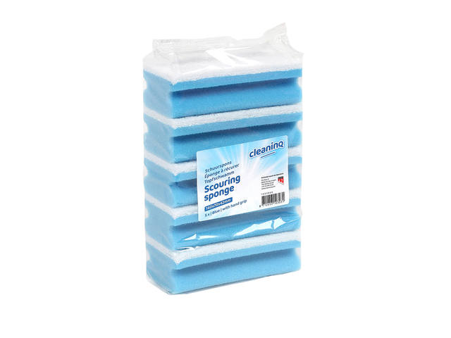 Schuurspons Cleaninq 140x70x42mm bl/wt 5st