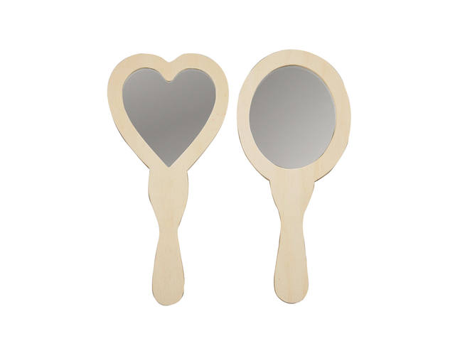 Handspiegel Crea Com hart en ovaal 23-24cm hout