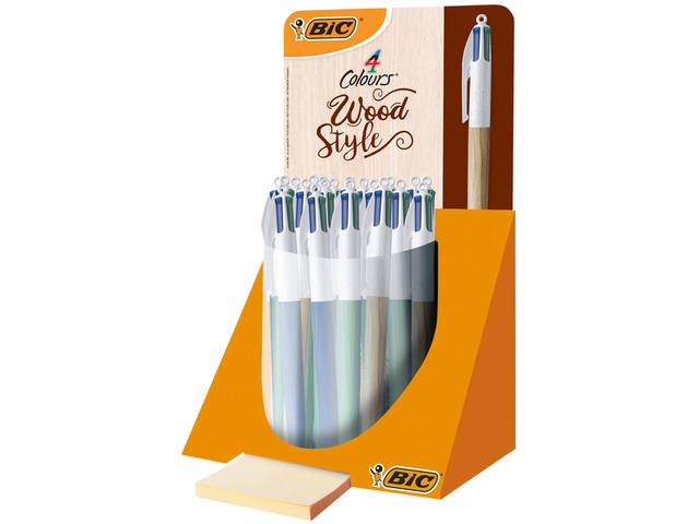 Balpen Bic 4kleuren wood M assorti