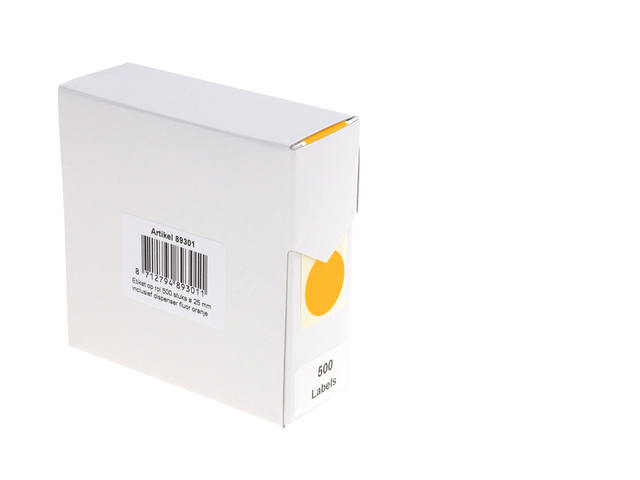 Etiket Rillprint 25mm op rol fluor oranje 500st