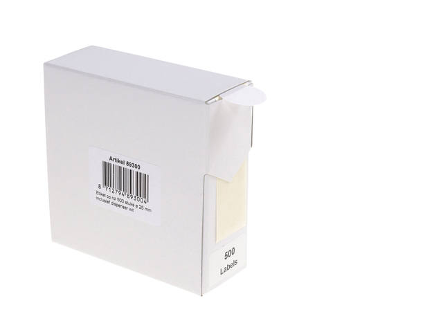 Etiket Rillprint 25mm op rol wit 500st