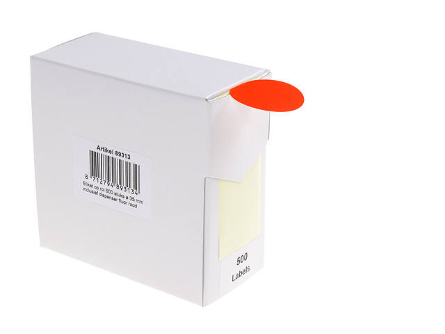 Etiket Rillprint 35mm op rol fluor rood 500st