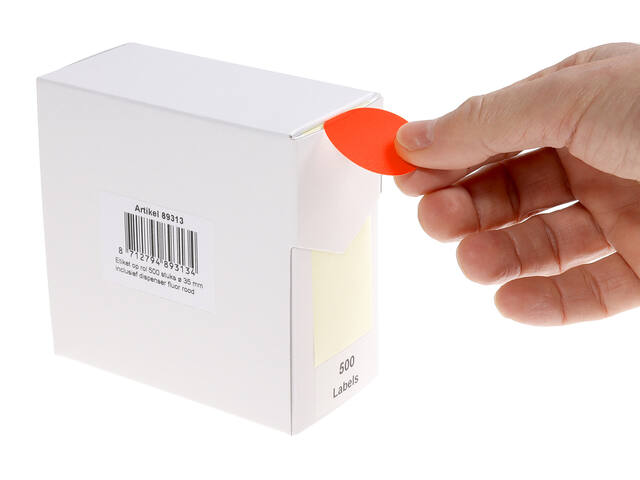 Etiket Rillprint 35mm op rol fluor rood 500st