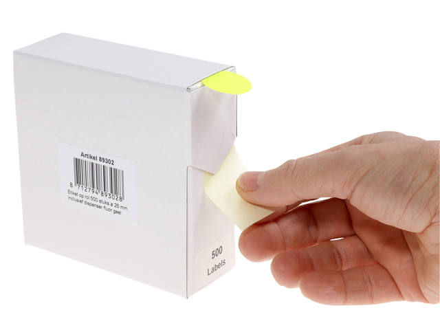 Etiket Rillprint 25mm op rol fluor geel 500st