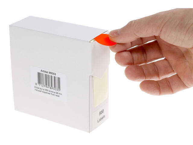Etiket Rillprint 25mm op rol fluor rood 500st