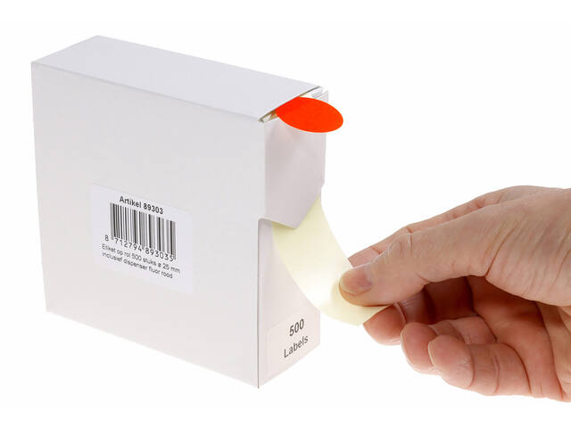 Etiket Rillprint 25mm op rol fluor rood 500st