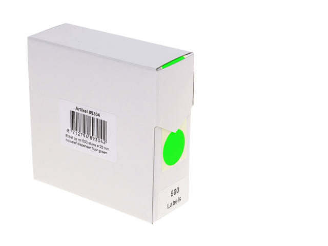 Etiket Rillprint 25mm op rol fluor groen 500st