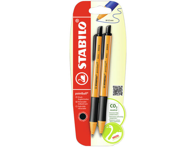 Balpen STABILO pointball 6030/46 M 2st zwart