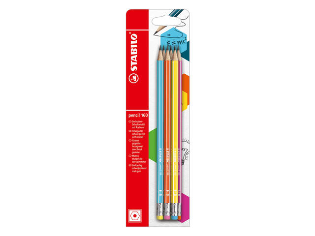 Potlood STABILO 160 HB met gumtop 6st assorti