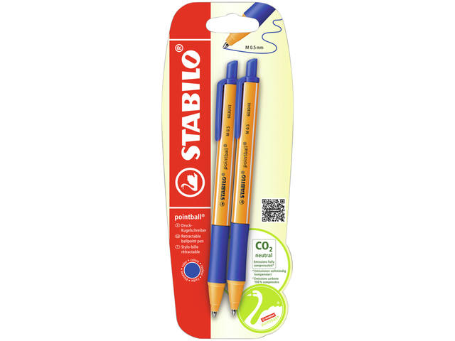 Balpen STABILO pointball 6030/41 M 2st blauw