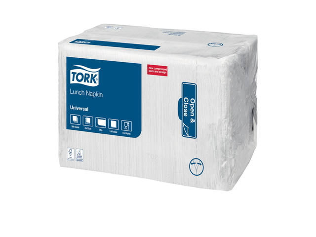 Lunchservet Tork Universal vierdevouw wit