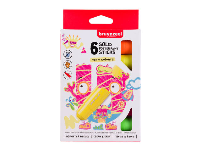 Verfstift Bruynzeel Kids 6st ass neon