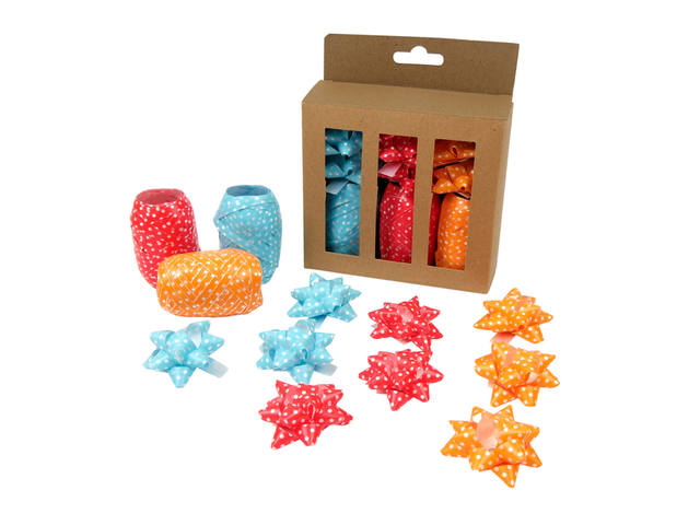 Krullint en strik rood/oranje/blauw