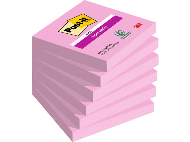 Memoblok Post-it 654 Super Sticky 76x76mm roze