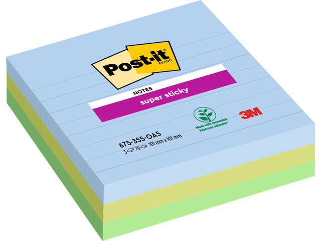 Memoblok Post-it 675-3 Super Sticky 101x101mm OAS