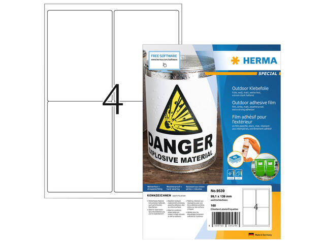Etiket HERMA 9539 A4 99.1x139mm weervast folie wt