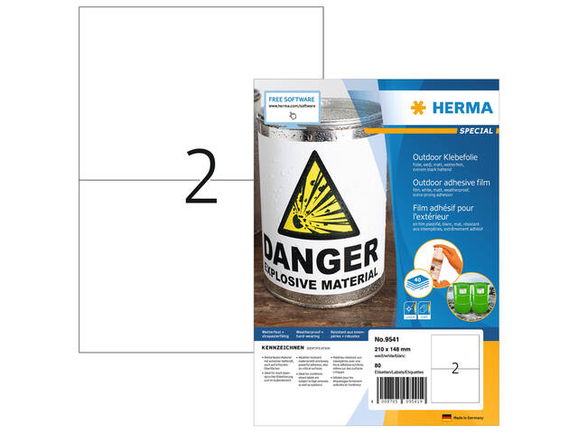Etiket HERMA 9541 A4 210x148mm weervast folie wt