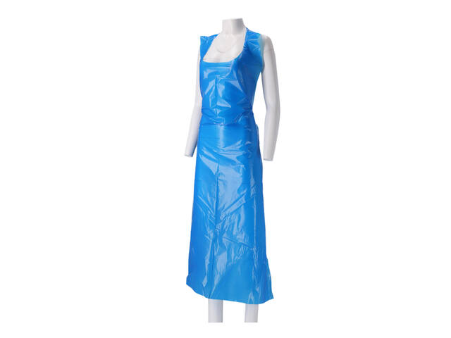Schort CMT 125x80cm 25mu geruwd op rol PE blauw