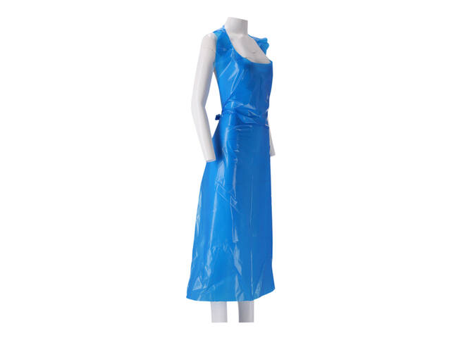 Schort CMT 125x80cm 25mu geruwd op rol PE blauw