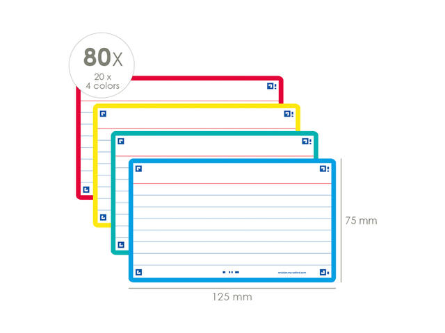Flashcard Oxf 2.0 75x125mm 80vel 250gr lijn ass